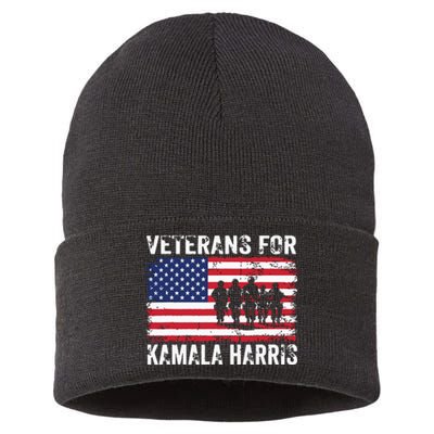 Veterans For Kamala Harris 2024 Election Usa Flag Military Sustainable Knit Beanie