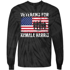 Veterans For Kamala Harris 2024 Election Usa Flag Military Tie-Dye Long Sleeve Shirt