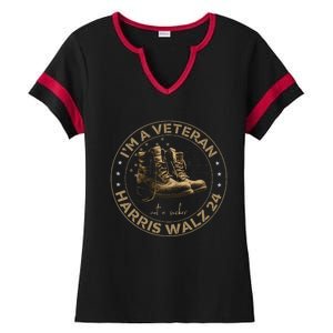 Veterans For Kamala Harris Tim Walz 2024 Election Usa Flag Ladies Halftime Notch Neck Tee