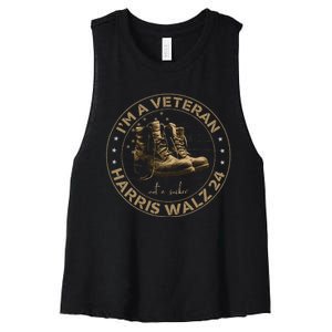 Veterans For Kamala Harris Tim Walz 2024 Election Usa Flag Women's Racerback Cropped Tank