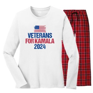 Veterans For Kamala 2024 Election American Flag Women's Long Sleeve Flannel Pajama Set 