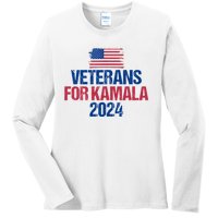 Veterans For Kamala 2024 Election American Flag Ladies Long Sleeve Shirt