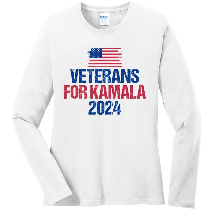 Veterans For Kamala 2024 Election American Flag Ladies Long Sleeve Shirt