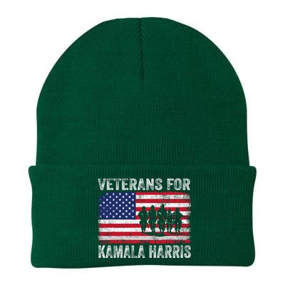 Veterans For Kamala Harris 2024 Election Usa Flag Military Knit Cap Winter Beanie