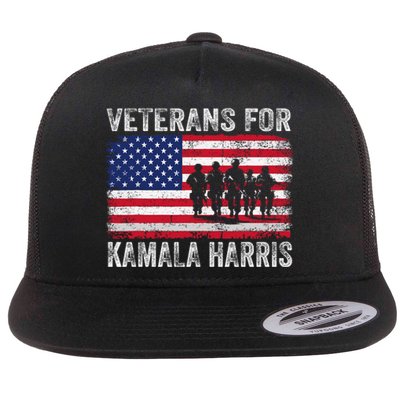 Veterans For Kamala Harris 2024 Election Usa Flag Military Flat Bill Trucker Hat