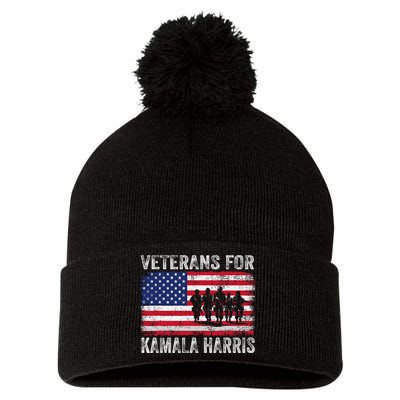 Veterans For Kamala Harris 2024 Election Usa Flag Military Pom Pom 12in Knit Beanie