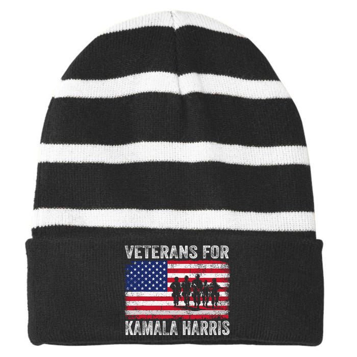 Veterans For Kamala Harris 2024 Election Usa Flag Military Striped Beanie with Solid Band