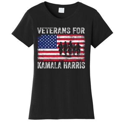 Veterans For Kamala Harris 2024 Election Usa Flag Military Women's T-Shirt