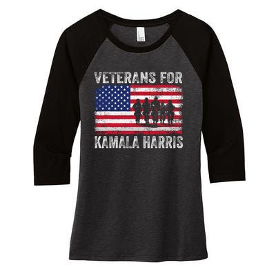 Veterans For Kamala Harris 2024 Election Usa Flag Military Women's Tri-Blend 3/4-Sleeve Raglan Shirt