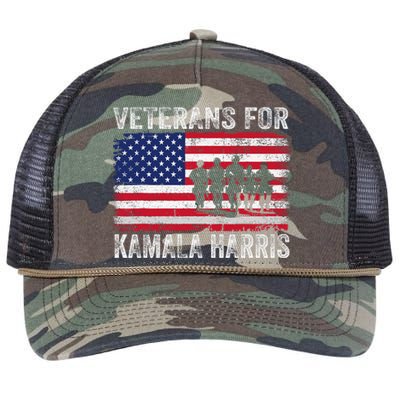 Veterans For Kamala Harris 2024 Election Usa Flag Military Retro Rope Trucker Hat Cap