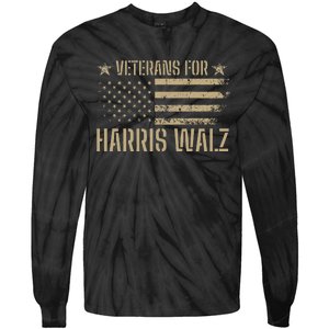 Veterans For Kamala Harris 2024 Election Usa Flag Military Tie-Dye Long Sleeve Shirt