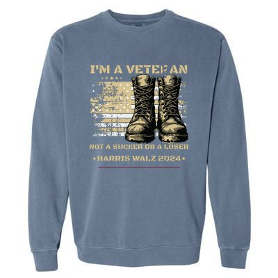 Veterans For Kamala Harris Tim Walz 2024 Election Usa Flag Garment-Dyed Sweatshirt