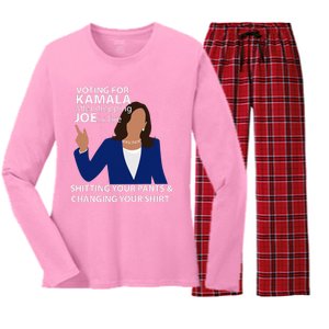 Voting For Kamala After Dropping Joe Is Like Shitting Women's Long Sleeve Flannel Pajama Set 