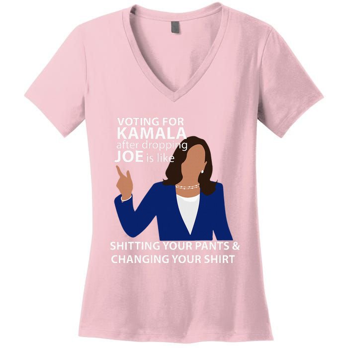 Voting For Kamala After Dropping Joe Is Like Shitting Women's V-Neck T-Shirt