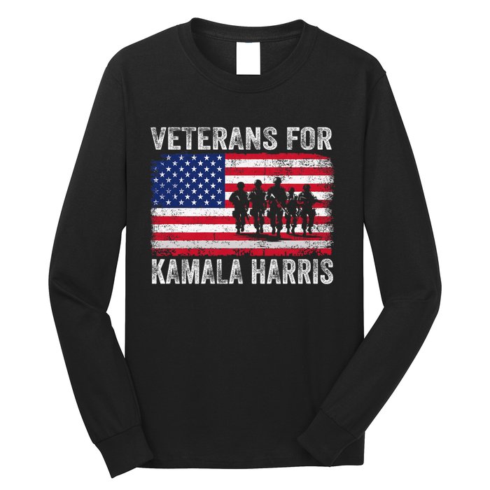 Veterans For Kamala Harris 2024 Election Usa Flag Military Long Sleeve Shirt