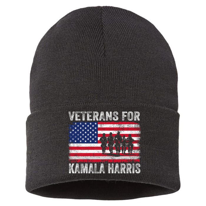 Veterans For Kamala Harris 2024 Election Usa Flag Military Sustainable Knit Beanie