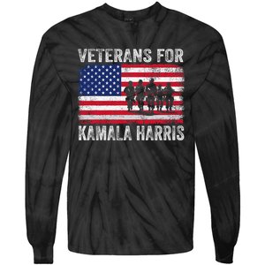 Veterans For Kamala Harris 2024 Election Usa Flag Military Tie-Dye Long Sleeve Shirt