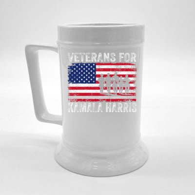 Veterans For Kamala Harris 2024 Election Usa Flag Military Beer Stein