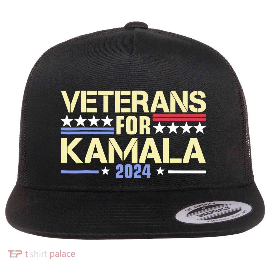 Veterans For Kamala American Flag Kamalaharris Supporter Flat Bill Trucker Hat