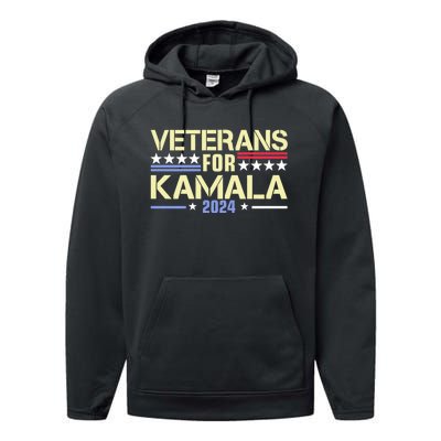 Veterans For Kamala American Flag Kamala Harris Supporter Performance Fleece Hoodie