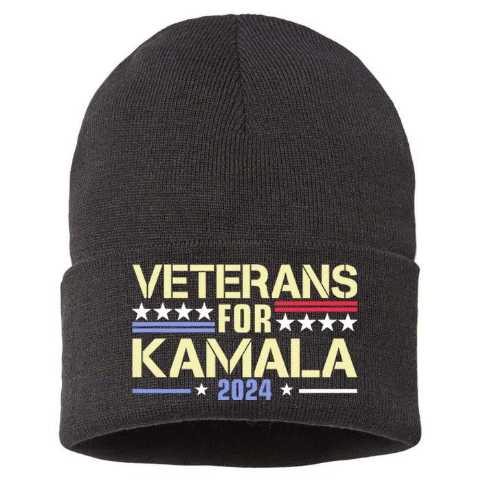 Veterans For Kamala American Flag Kamala Harris Supporter Sustainable Knit Beanie