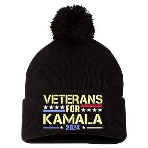 Veterans For Kamala American Flag Kamala Harris Supporter Pom Pom 12in Knit Beanie