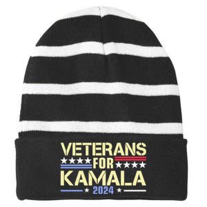 Veterans For Kamala American Flag Kamala Harris Supporter Striped Beanie with Solid Band