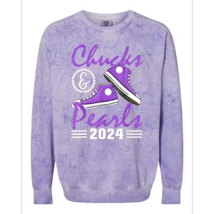 Voting For Kamala Harris Usa Election Chucks And Pearls 2024 Gift Colorblast Crewneck Sweatshirt