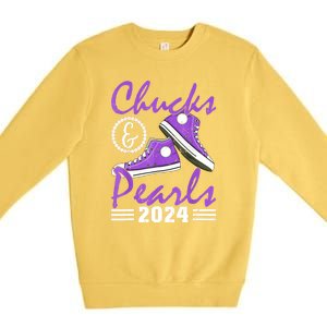 Voting For Kamala Harris Usa Election Chucks And Pearls 2024 Gift Premium Crewneck Sweatshirt