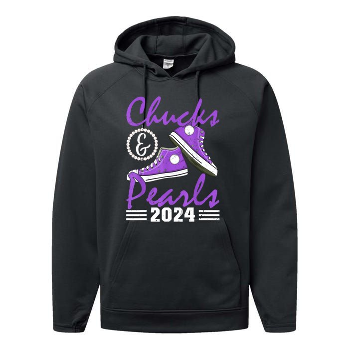 Voting For Kamala Harris Usa Election Chucks And Pearls 2024 Gift Performance Fleece Hoodie