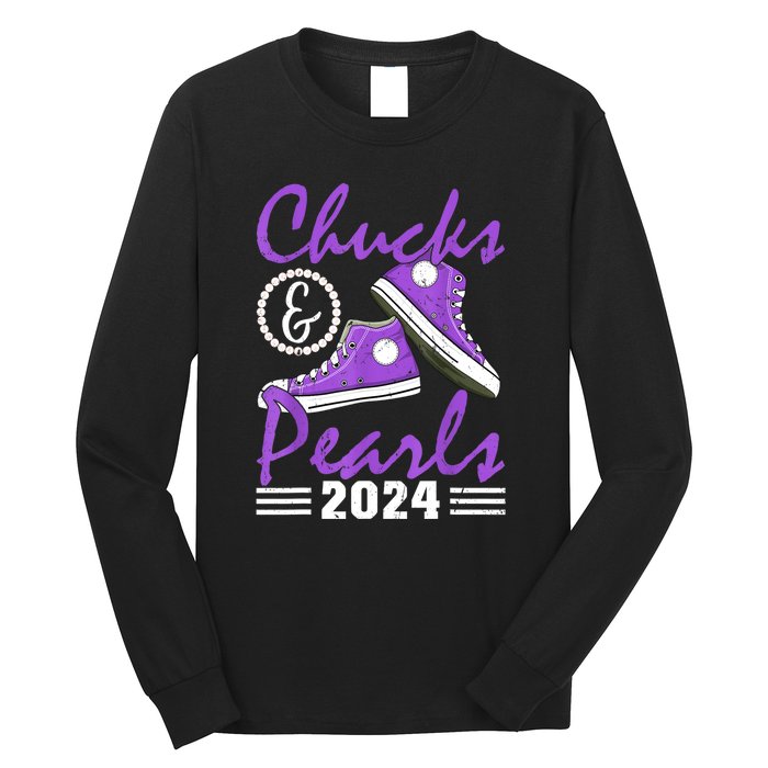 Voting For Kamala Harris Usa Election Chucks And Pearls 2024 Gift Long Sleeve Shirt