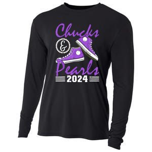 Voting For Kamala Harris Usa Election Chucks And Pearls 2024 Gift Cooling Performance Long Sleeve Crew