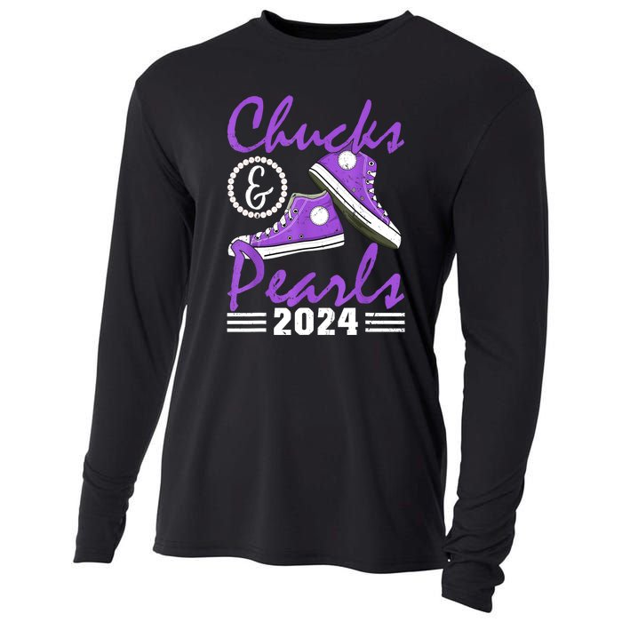 Voting For Kamala Harris Usa Election Chucks And Pearls 2024 Gift Cooling Performance Long Sleeve Crew