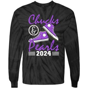 Voting For Kamala Harris Usa Election Chucks And Pearls 2024 Gift Tie-Dye Long Sleeve Shirt