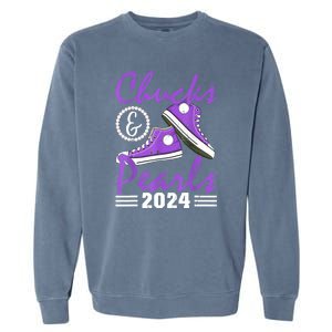 Voting For Kamala Harris Usa Election Chucks And Pearls 2024 Gift Garment-Dyed Sweatshirt