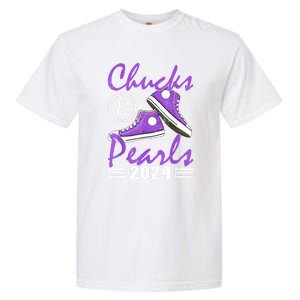 Voting For Kamala Harris Usa Election Chucks And Pearls 2024 Gift Garment-Dyed Heavyweight T-Shirt