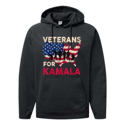 Veterans For Kamala American Flag Army Support Kamala Harris Performance Fleece Hoodie