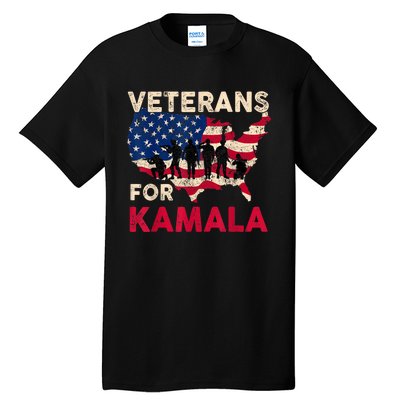 Veterans For Kamala American Flag Army Support Kamala Harris Tall T-Shirt