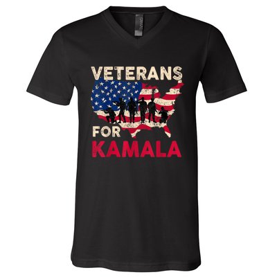 Veterans For Kamala American Flag Army Support Kamala Harris V-Neck T-Shirt