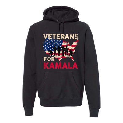 Veterans For Kamala American Flag Army Support Kamala Harris Premium Hoodie