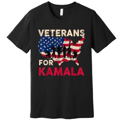 Veterans For Kamala American Flag Army Support Kamala Harris Premium T-Shirt