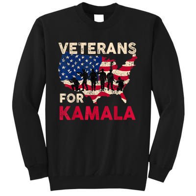 Veterans For Kamala American Flag Army Support Kamala Harris Tall Sweatshirt