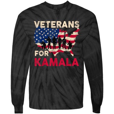 Veterans For Kamala American Flag Army Support Kamala Harris Tie-Dye Long Sleeve Shirt