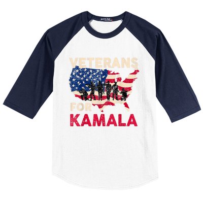 Veterans For Kamala American Flag Army Support Kamala Harris Baseball Sleeve Shirt