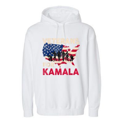 Veterans For Kamala American Flag Army Support Kamala Harris Garment-Dyed Fleece Hoodie