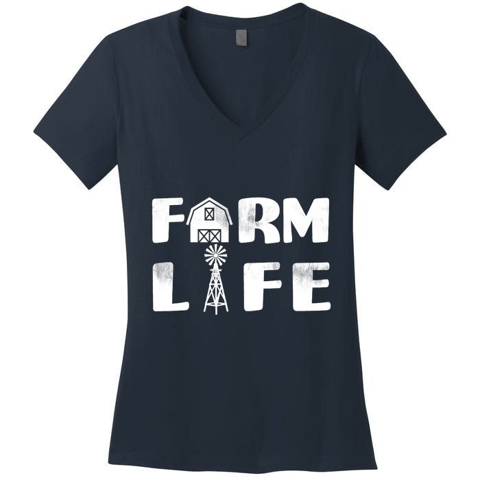 Vintage Farm Life, Man I Love Farming Women's V-Neck T-Shirt