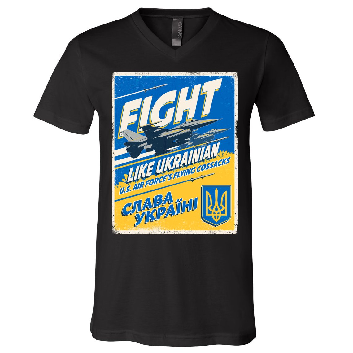 Vintage FIGHT Like Ukrainian US AIR Force's Flying Cossacks Poster V-Neck T-Shirt