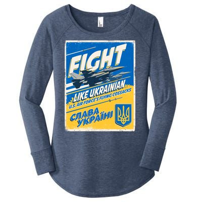 Vintage FIGHT Like Ukrainian US AIR Force's Flying Cossacks Poster Women's Perfect Tri Tunic Long Sleeve Shirt