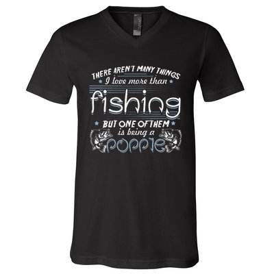 Vintage Fishing Love Fish Being Poppie Birthday Gifts V-Neck T-Shirt