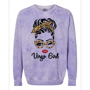 Virgo Face Leopard Bandana Wink Eye Funny Gift Colorblast Crewneck Sweatshirt